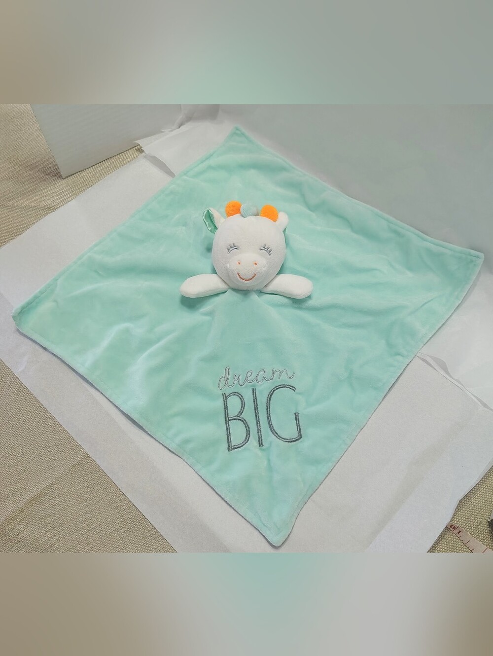 Baby Starters Mint Green Giraffe Plush Lovey Security Blanket Satin Back 13"x14"